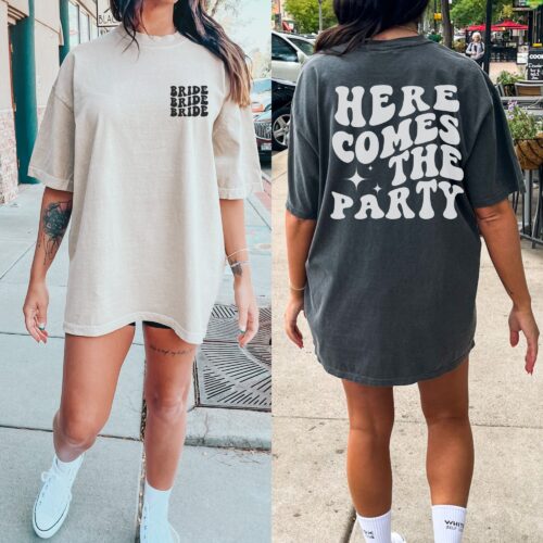 Here Comes The Party: Custom Retro Bachelorette Shirts Oversized Fit image 0