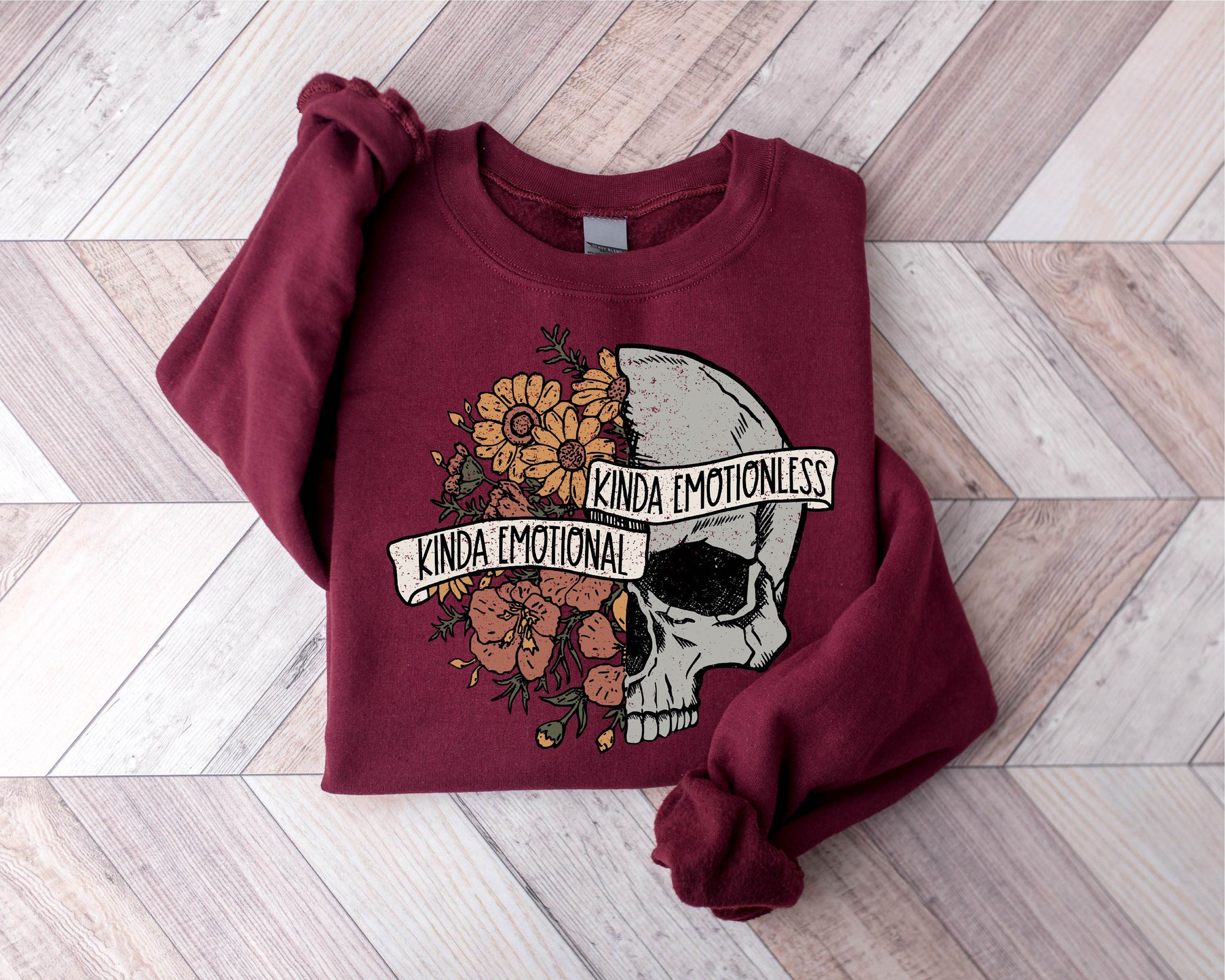 Spooky Floral Skull & Skeleton Sweatshirt for Halloween Season image 2