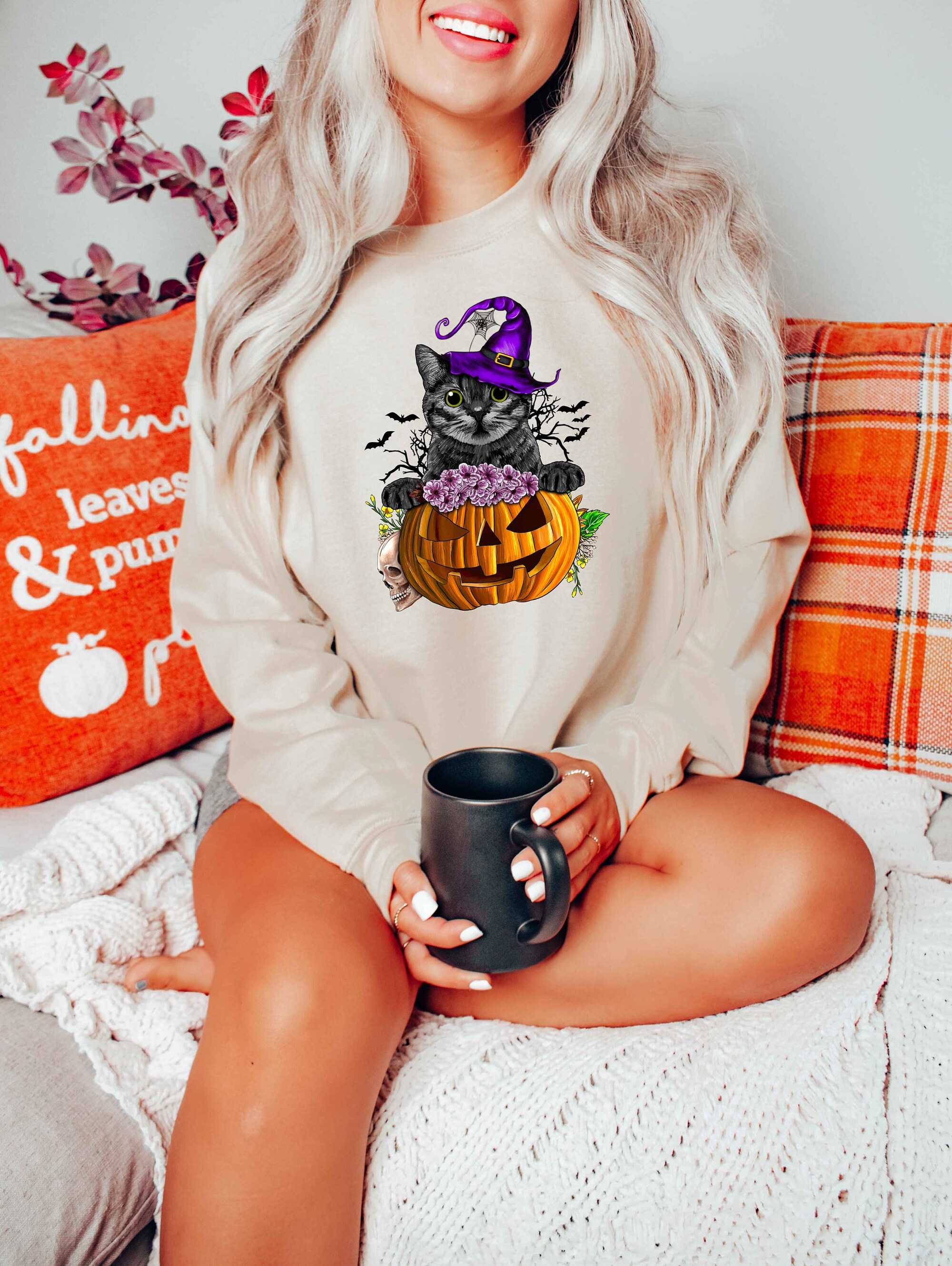 Halloween Sweatshirt: Cat Lover Shirt image 1