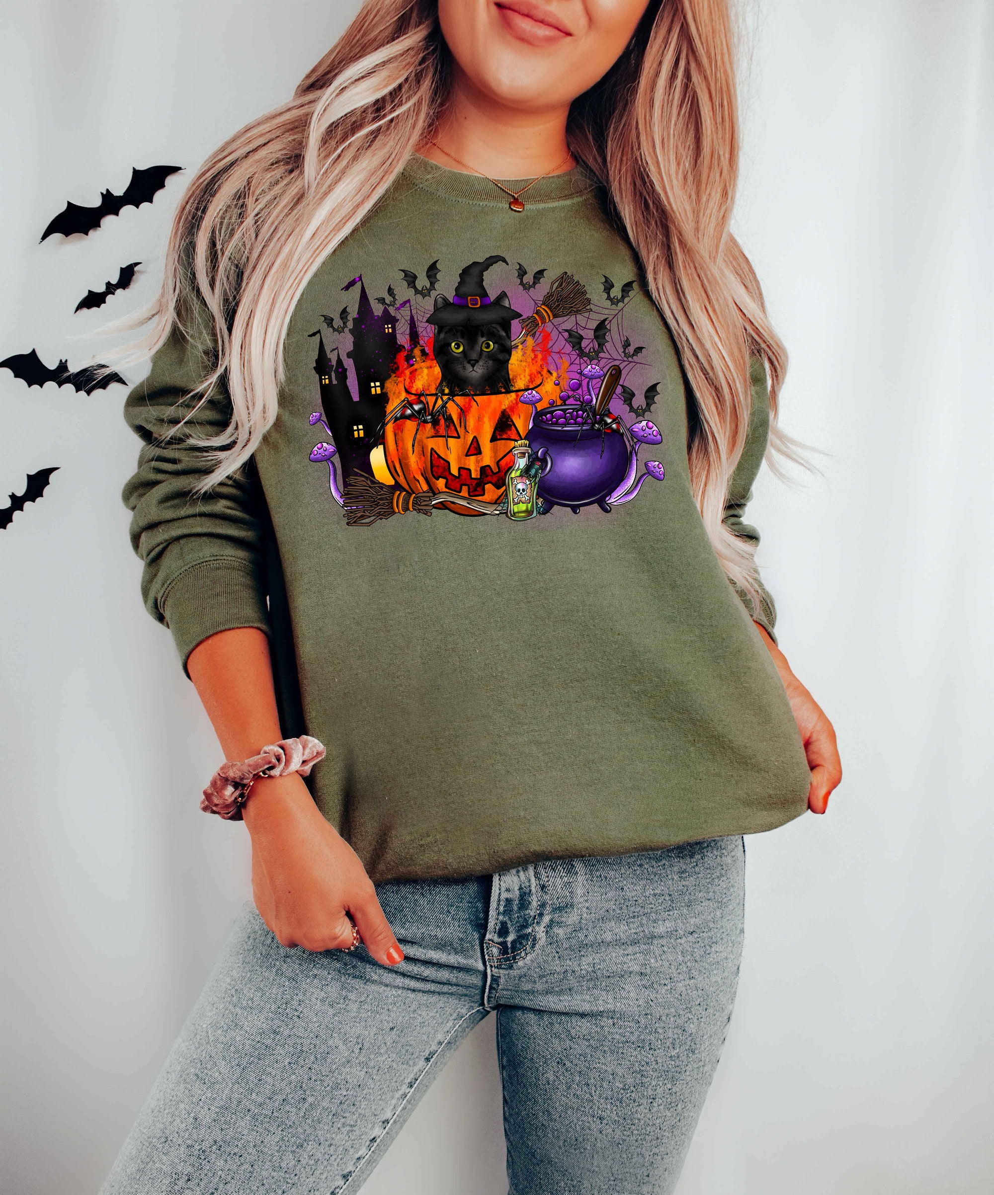 Halloween Cat Ghost Sweatshirt image 2