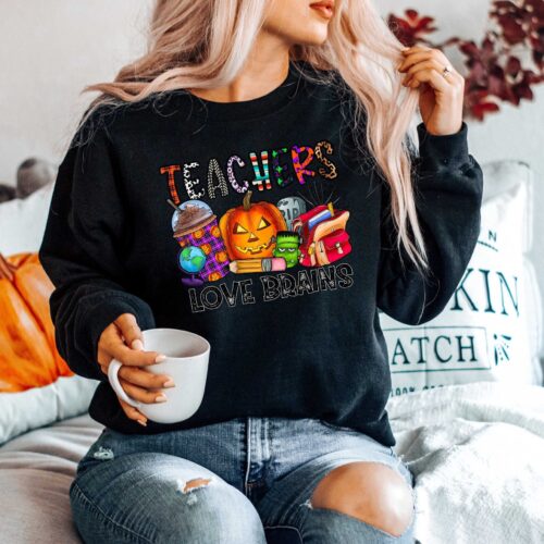 Teacher's Love Brains Halloween Back to School Shirt image 0