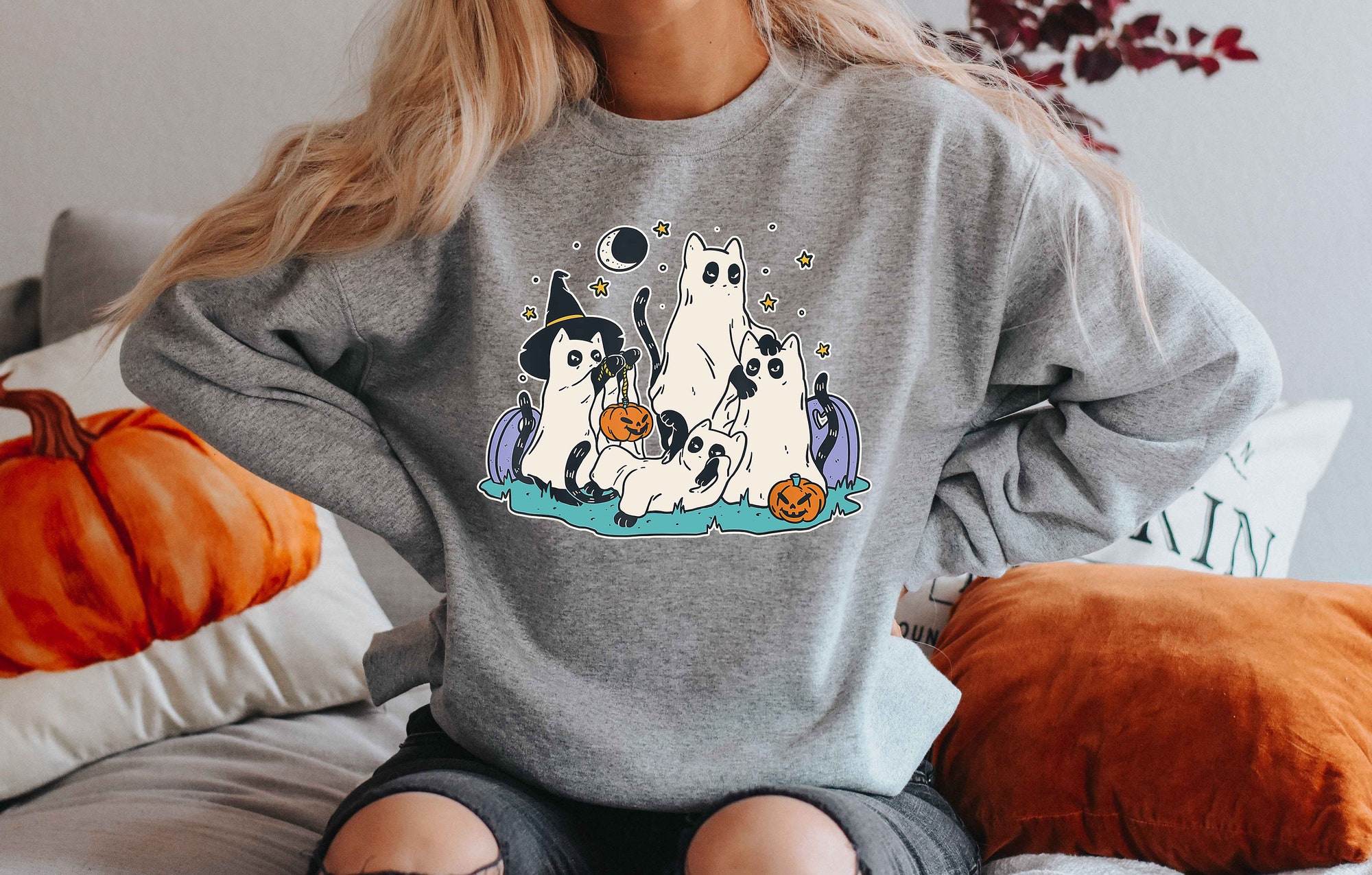 Halloween Ghost Cat Sweatshirt image 3