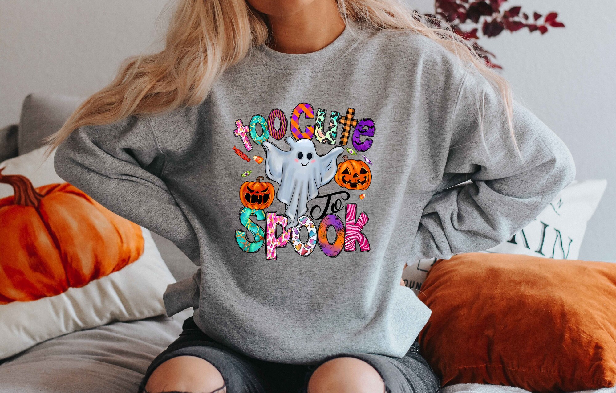 Too Cute to Spook Stay Spooky Vibes Halloween Sweatshirt image 3