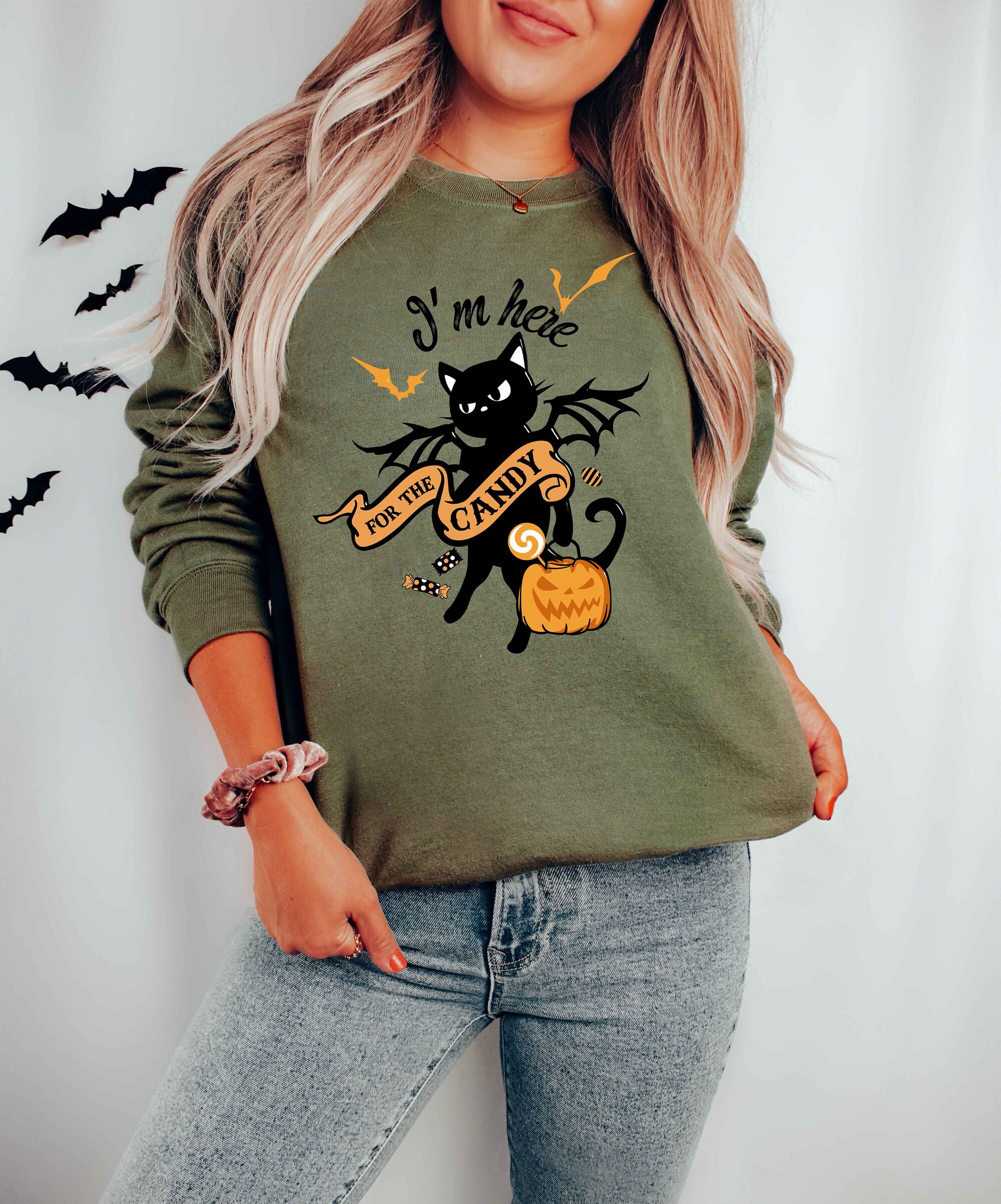 I'm Here For the Candy Halloween Cat Shirt image 3