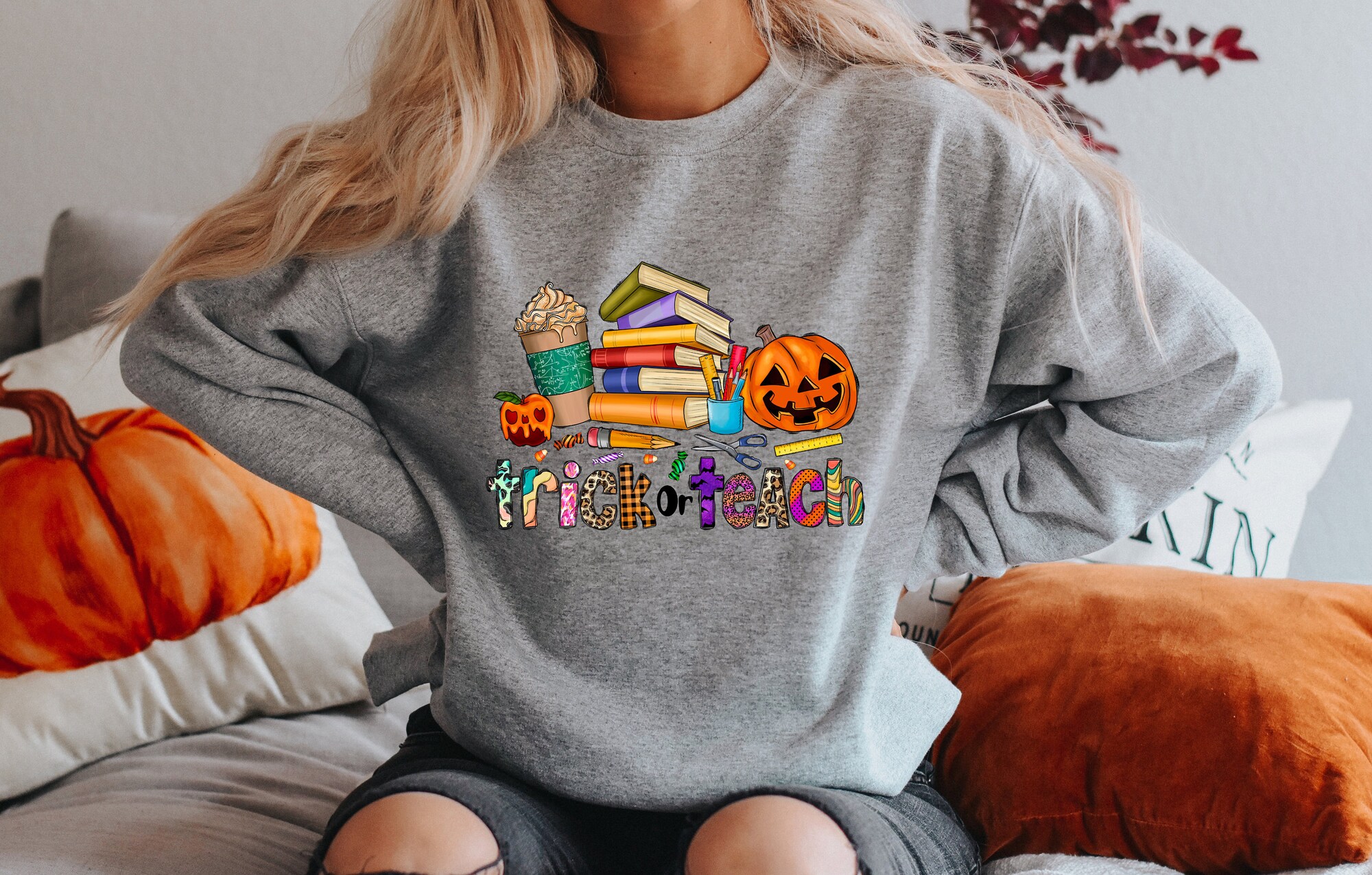 Trick Or Teach Halloween Teacher Sweatshirt image 1