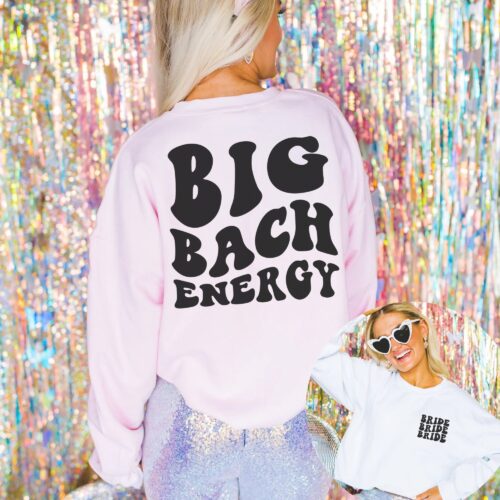 Custom Bachelorette Party Sweatshirt: Big Bride Energy & Groovy Retro Style image 0