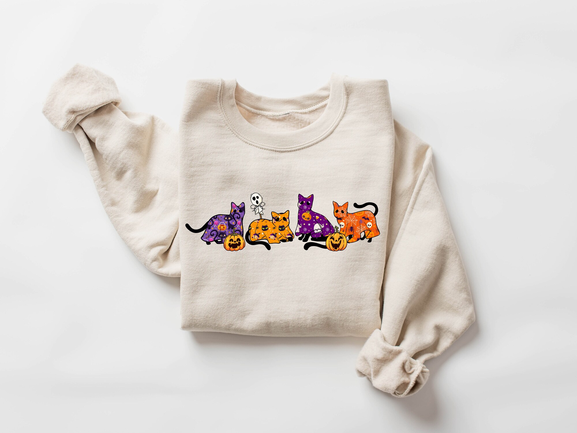 Halloween Sweatshirt: Cool Cat Lover Ghost Shirt Spooky Season image 3