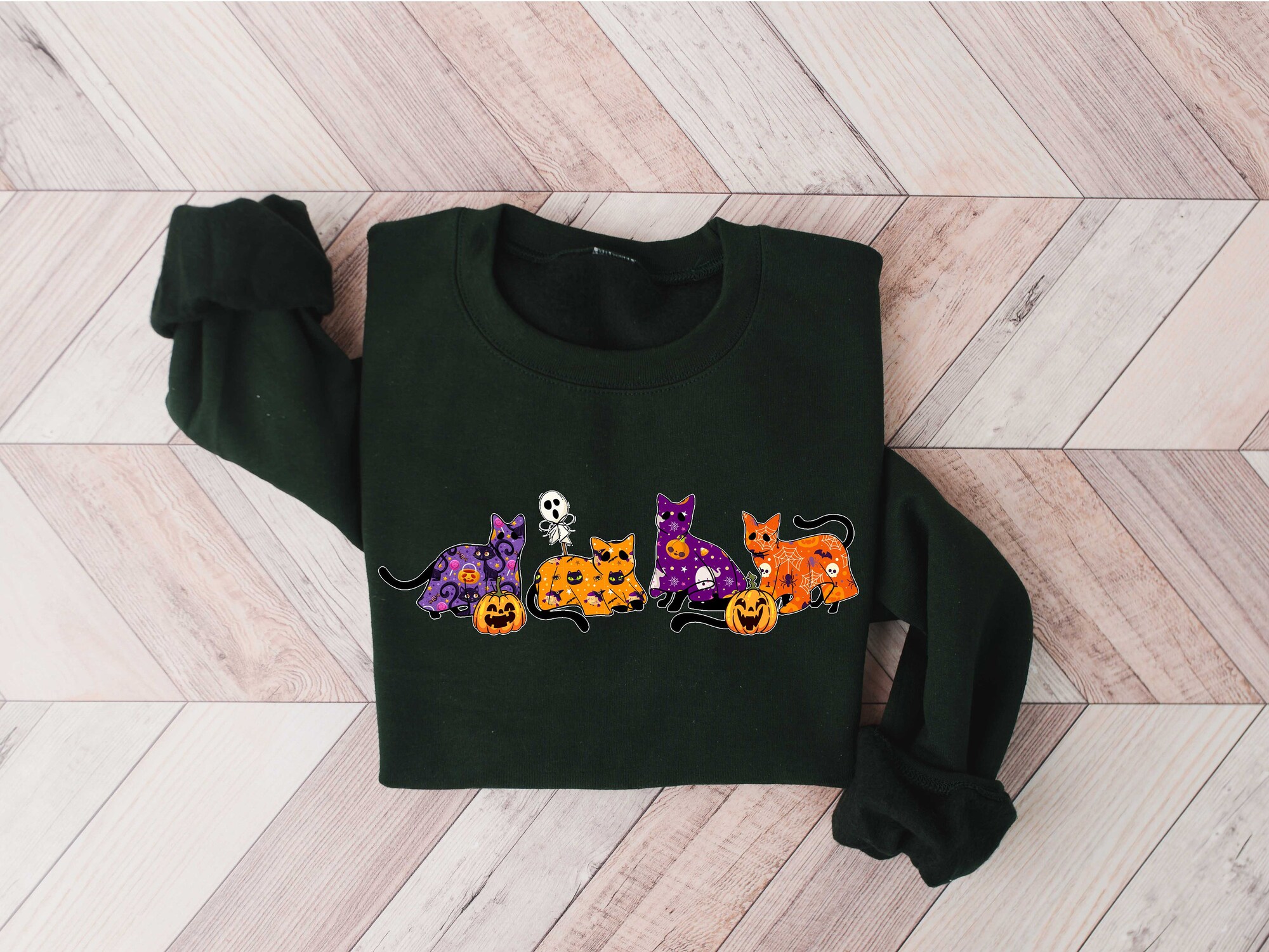 Halloween Sweatshirt: Cool Cat Lover Ghost Shirt Spooky Season image 2