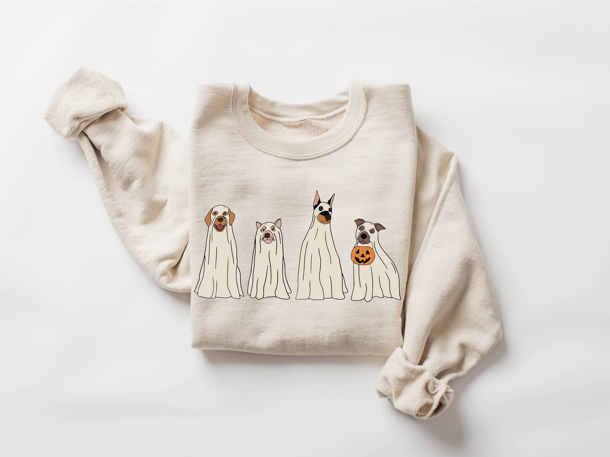 Halloween Ghost Dog Sweatshirt: Retro Spooky Season image 3