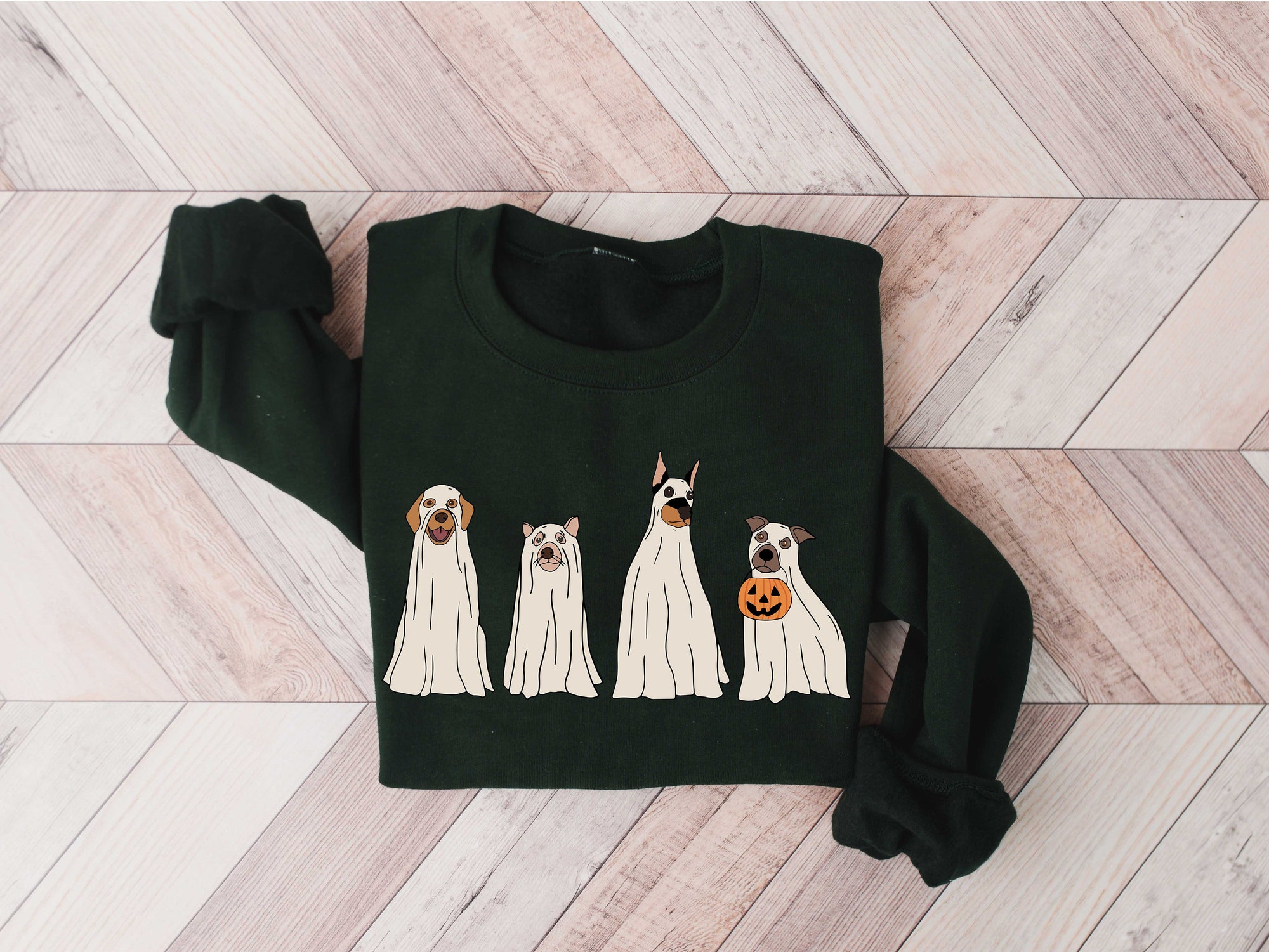 Halloween Ghost Dog Sweatshirt: Retro Spooky Season image 2