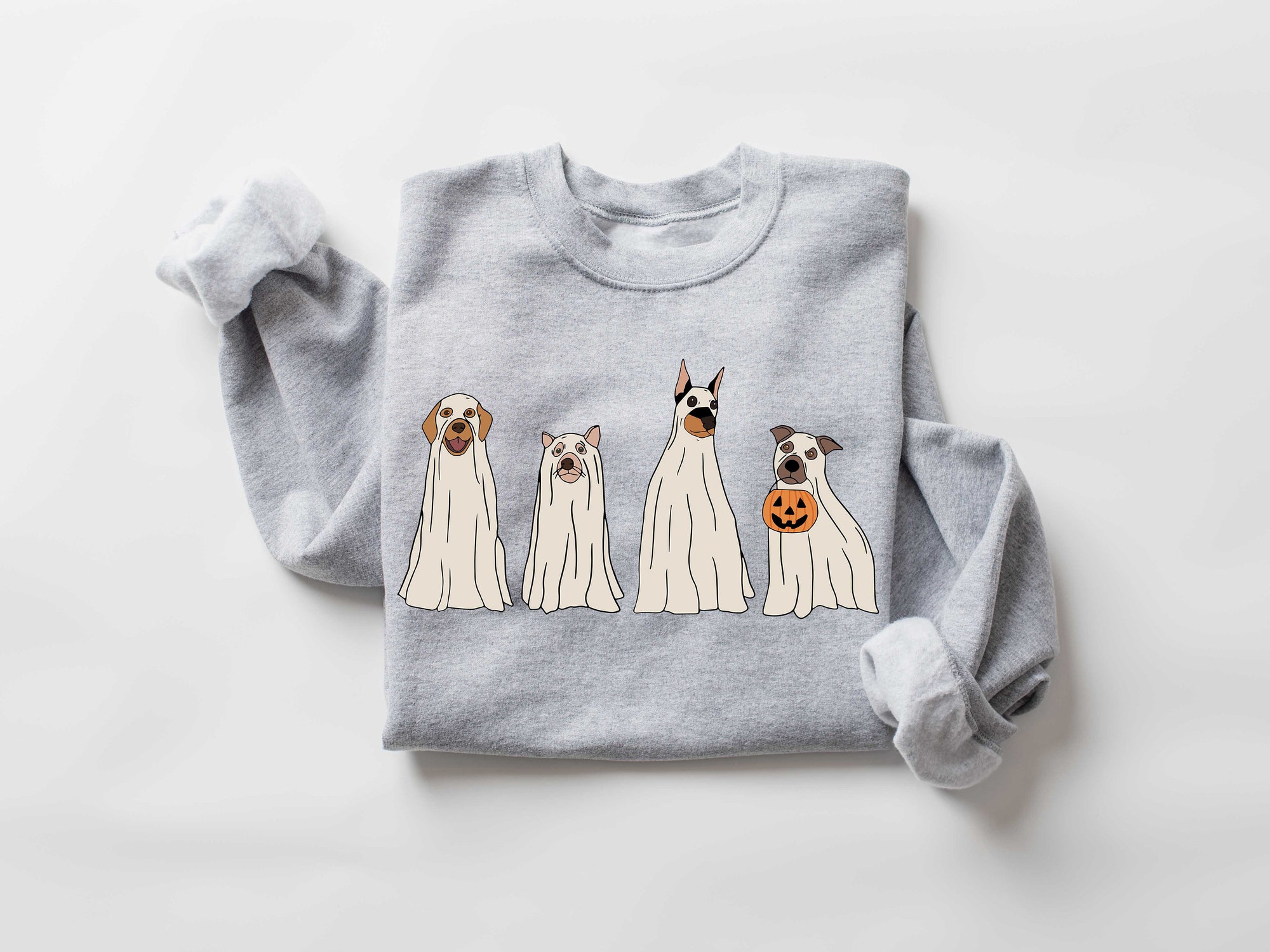 Halloween Ghost Dog Sweatshirt: Retro Spooky Season image 1