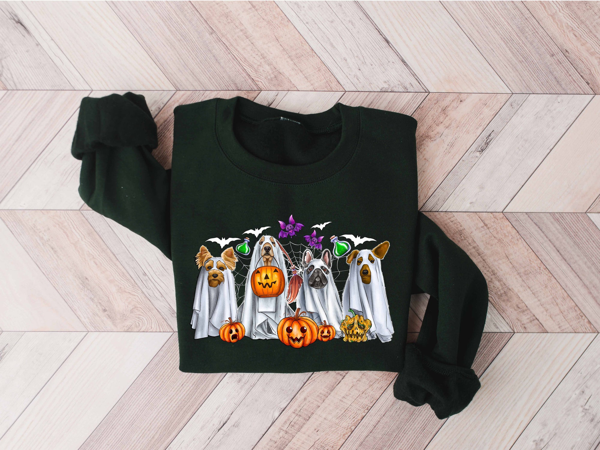 Halloween Ghost Dog Sweatshirt - Retro Spooky Season image 3