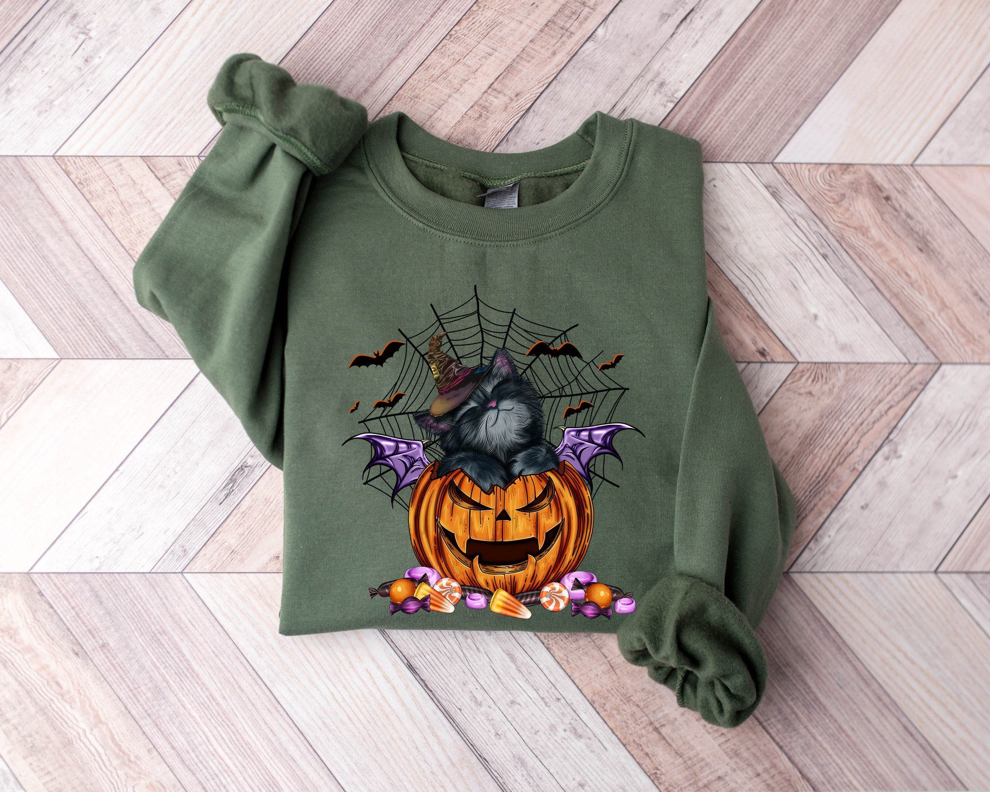 Halloween Sweatshirt - Cat on Pumpkin Design image 2