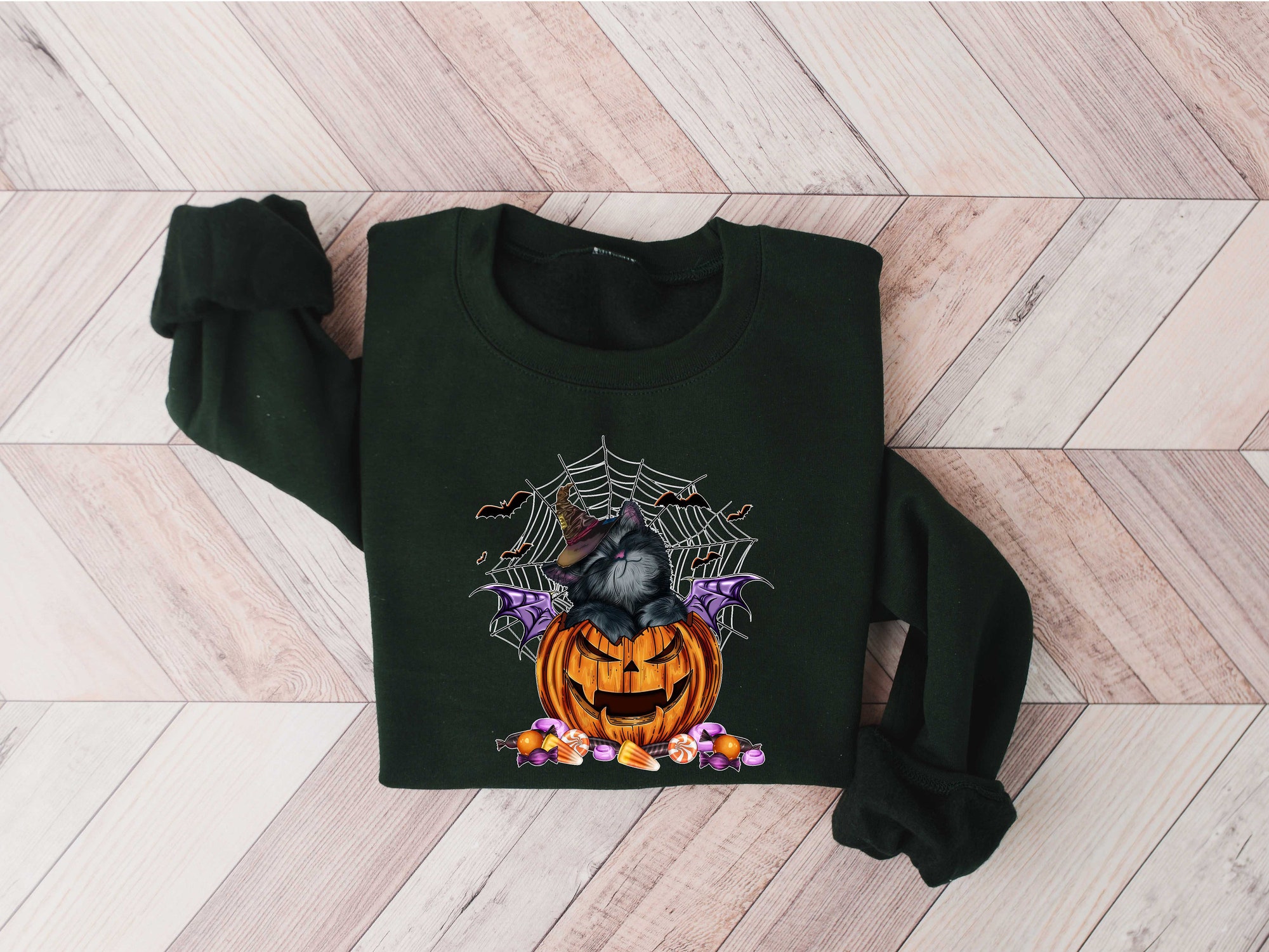 Halloween Sweatshirt - Cat on Pumpkin Design image 3