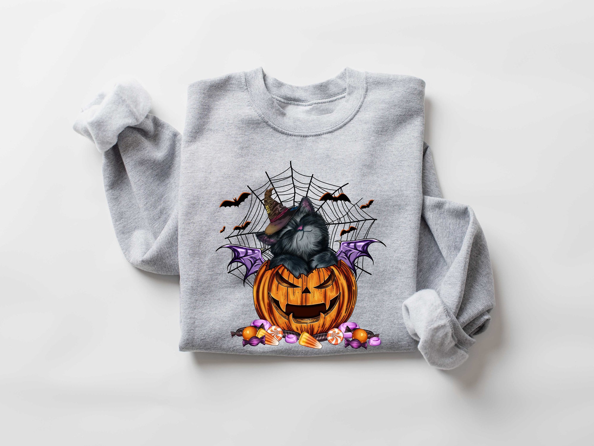 Halloween Sweatshirt - Cat on Pumpkin Design image 1