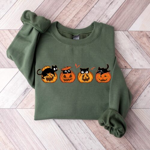 Halloween Sweatshirt - Cat Ghost Sweater Spooky Season image 0