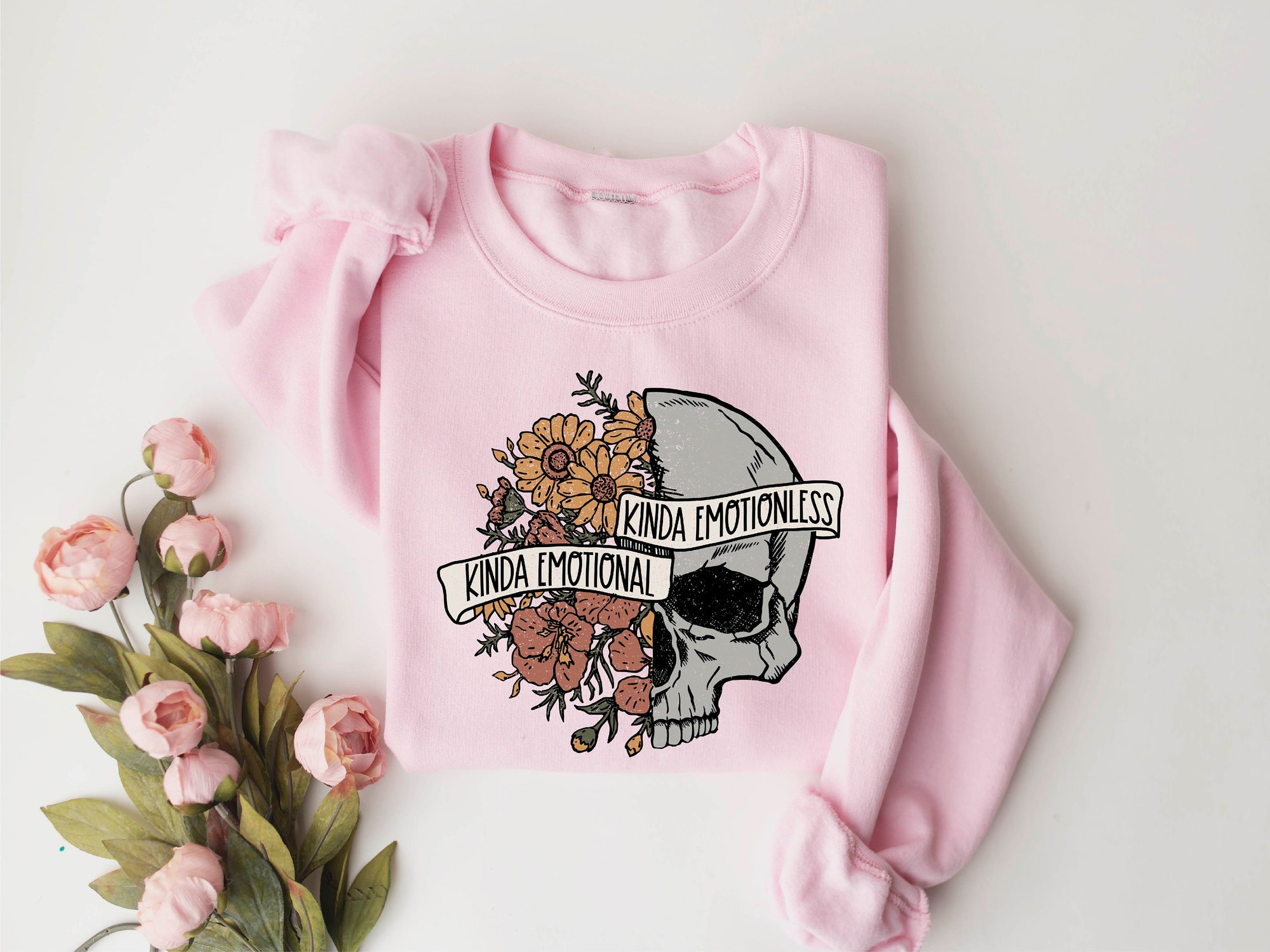 Spooky Floral Skull & Skeleton Sweatshirt for Halloween Season image 6