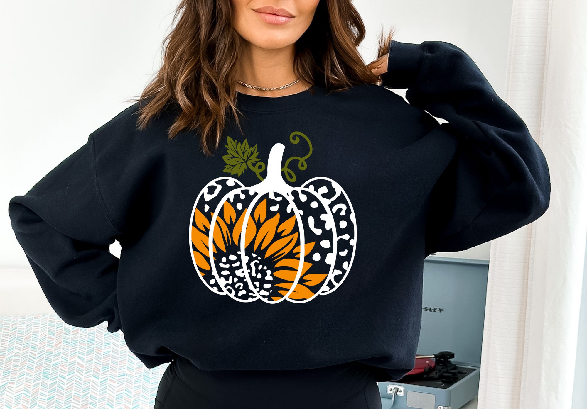 Leopard Pumpkin Sweatshirt Halloween Sweater Cute Fall Sweatshirt image 2