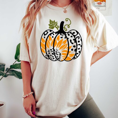 Leopard Pumpkin Sweatshirt Halloween Sweater Cute Fall Sweatshirt image 0