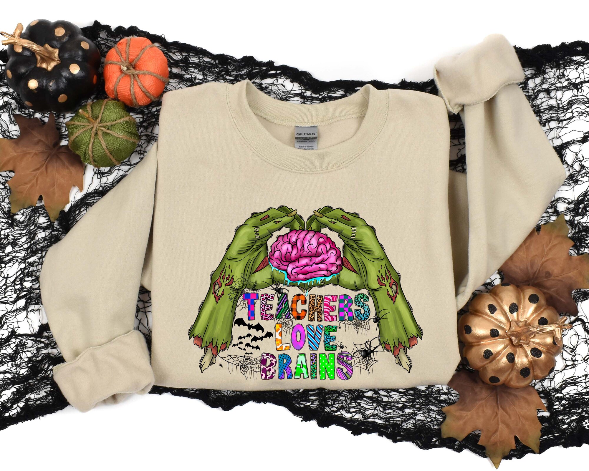 Teacher's Love Brains Halloween Teacher Back to School Shirt image 1