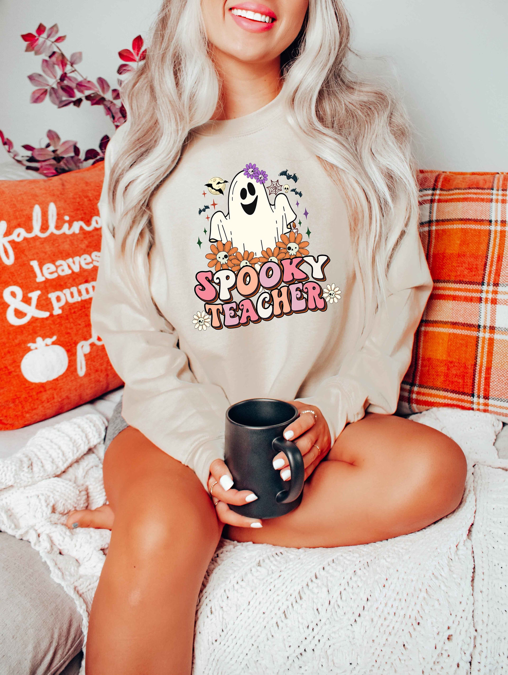 Spooky Teacher Ghost Halloween Sweatshirt image 2