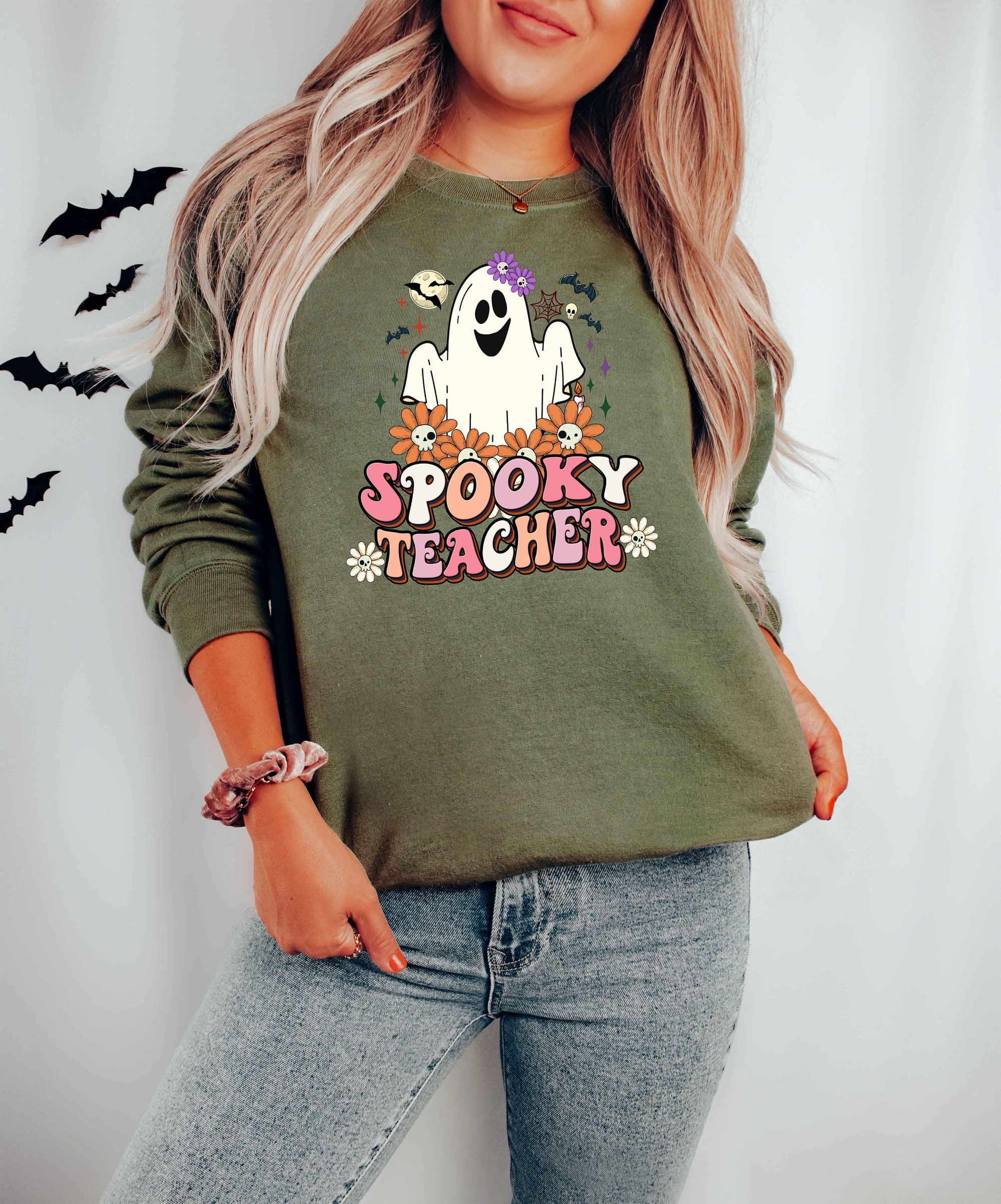 Spooky Teacher Ghost Halloween Sweatshirt image 4