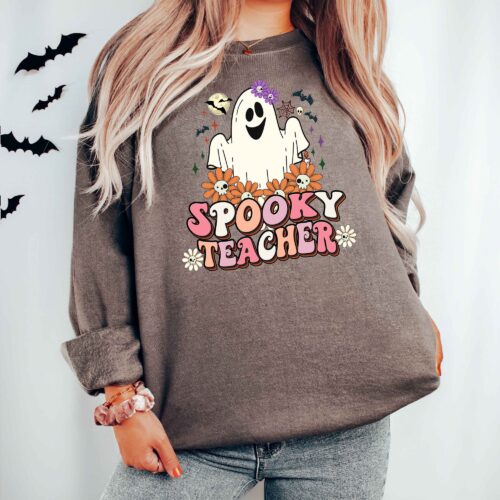 Spooky Teacher Ghost Halloween Sweatshirt image 0