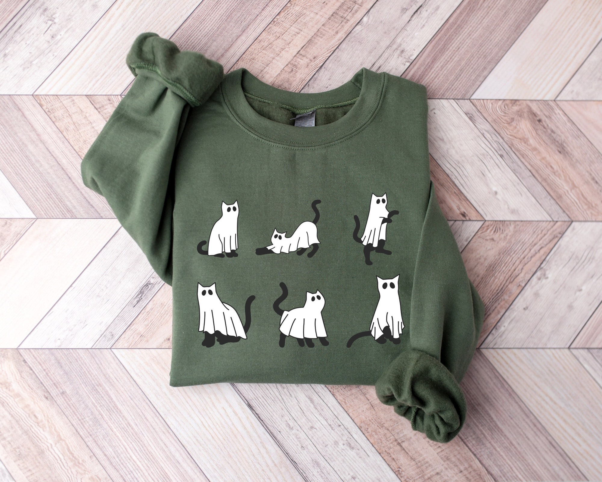 Halloween Cat and Ghost Sweatshirt - Spooky Season image 0