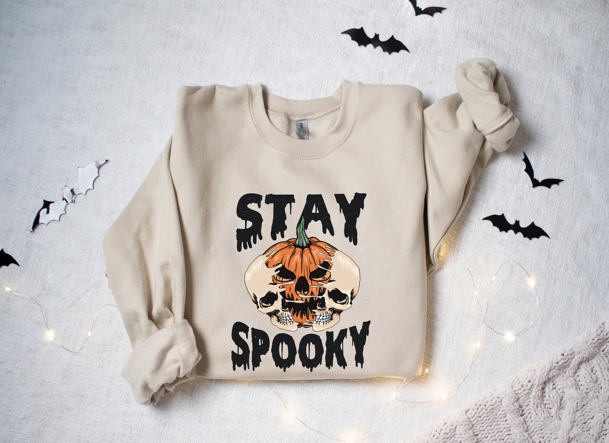 Skull Hoodie - Retro Stay Spooky Halloween Skeleton Sweatshirt image 1