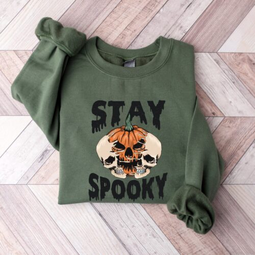 Skull Hoodie - Retro Stay Spooky Halloween Skeleton Sweatshirt image 0