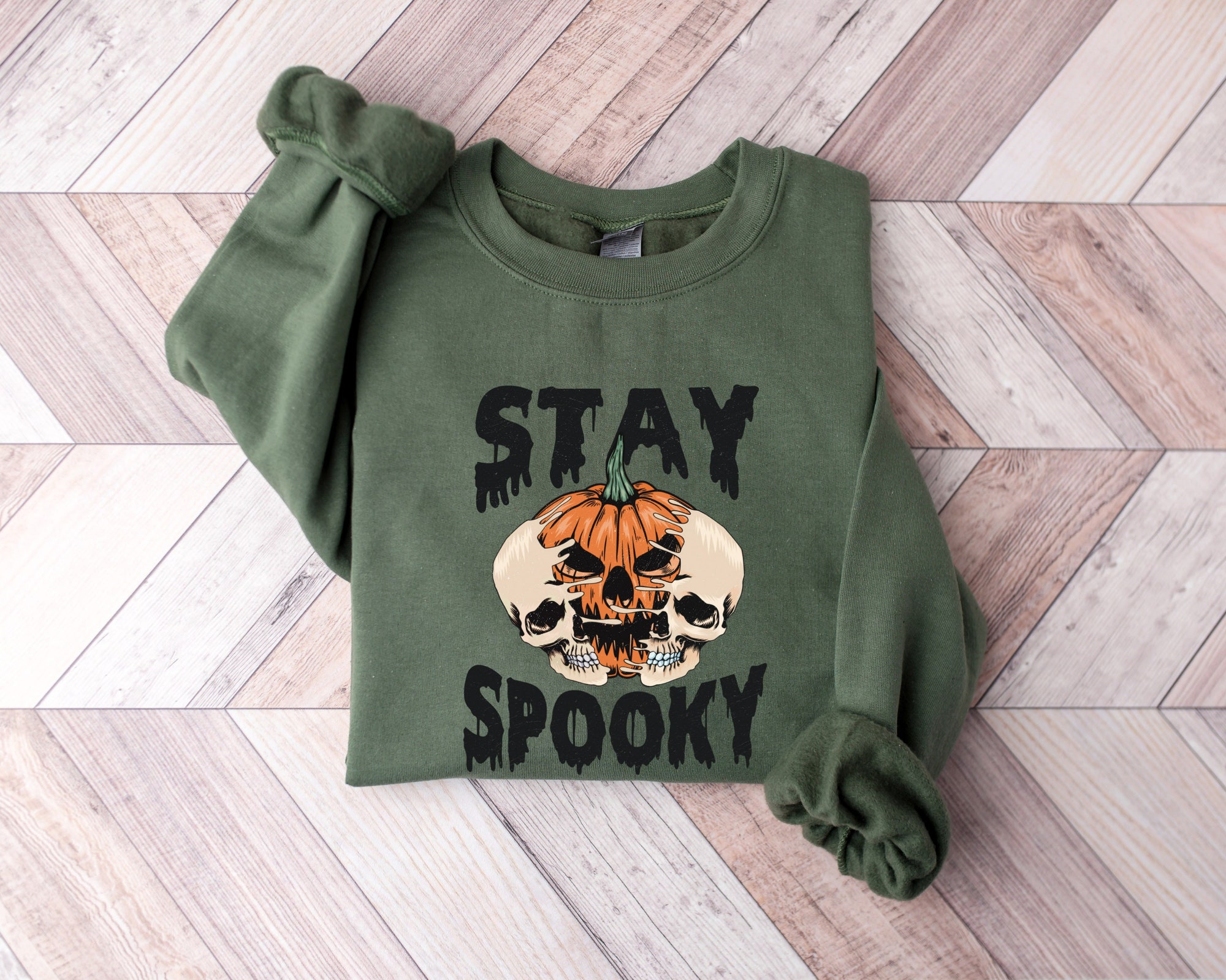 Skull Hoodie - Retro Stay Spooky Halloween Skeleton Sweatshirt image 0