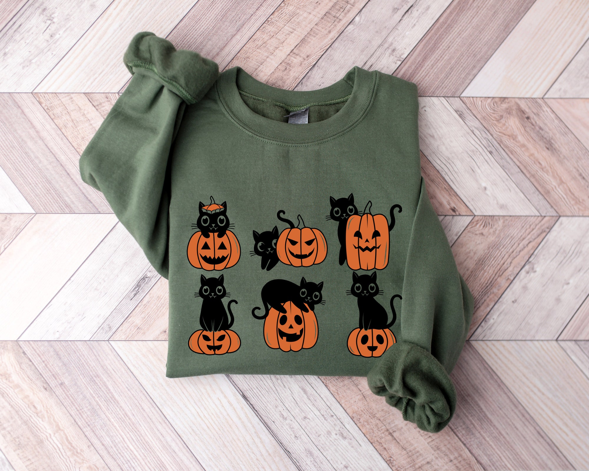 Halloween Cat and Ghost Sweatshirt: Cool Cat Lover Shirt for Spooky Season image 2