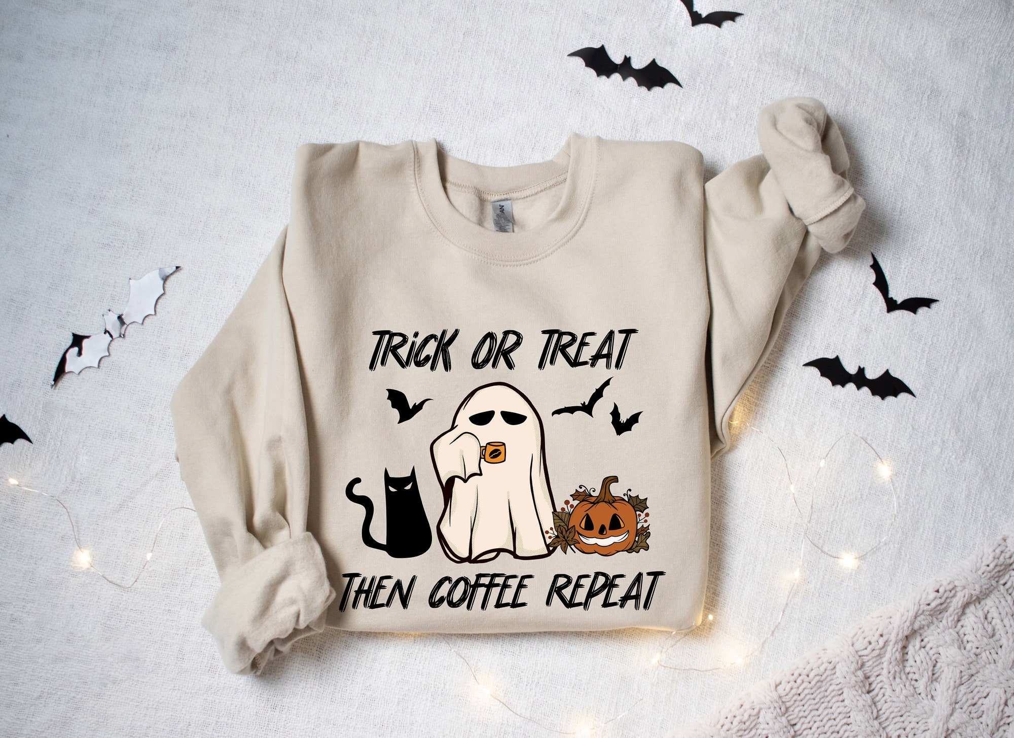 Halloween Trick or Treat Coffee Shirt: Funny Halloween Sweatshirt image 4