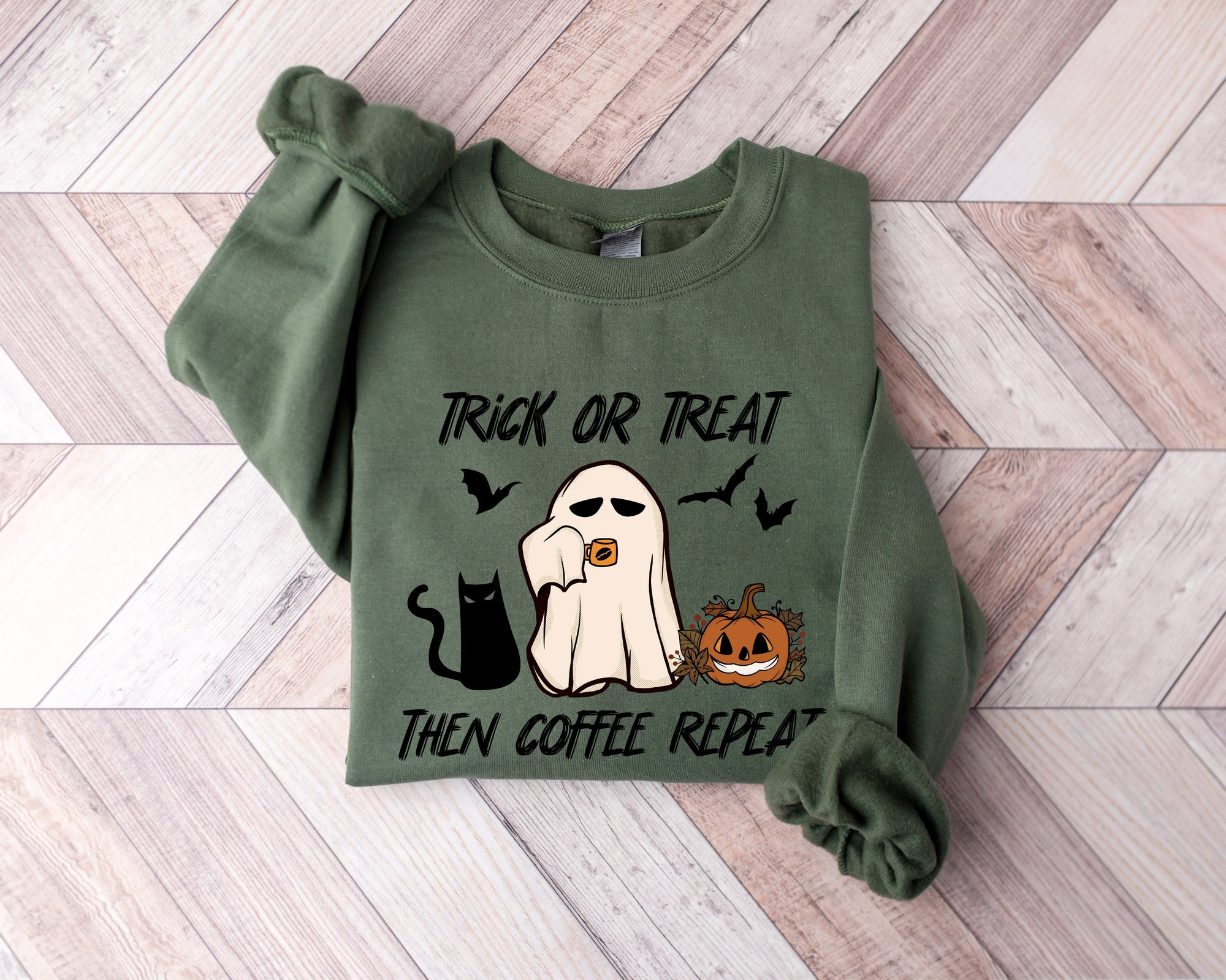 Halloween Trick or Treat Coffee Shirt: Funny Halloween Sweatshirt image 1