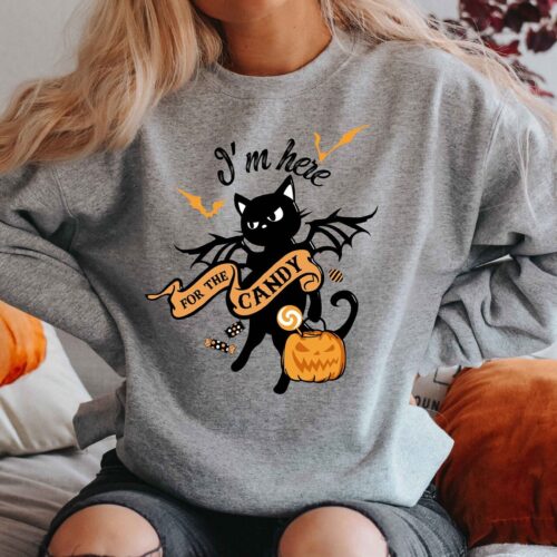 I'm Here For the Candy Halloween Cat Shirt image 0