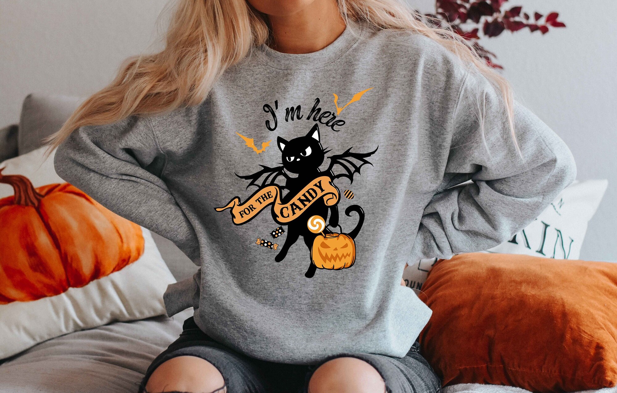 I'm Here For the Candy Halloween Cat Shirt image 0