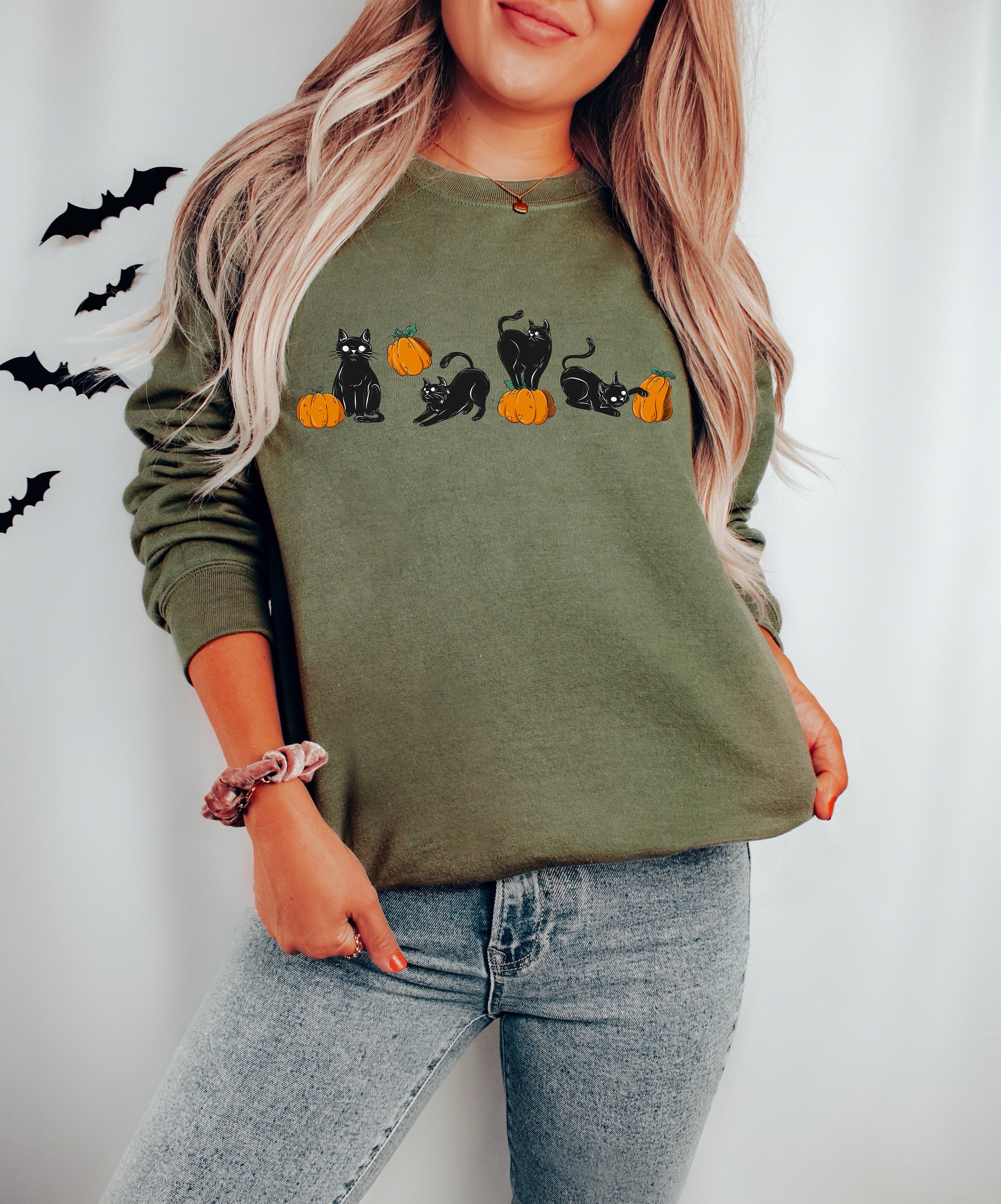 Halloween Cat Sweatshirt Halloween Sweater image 2