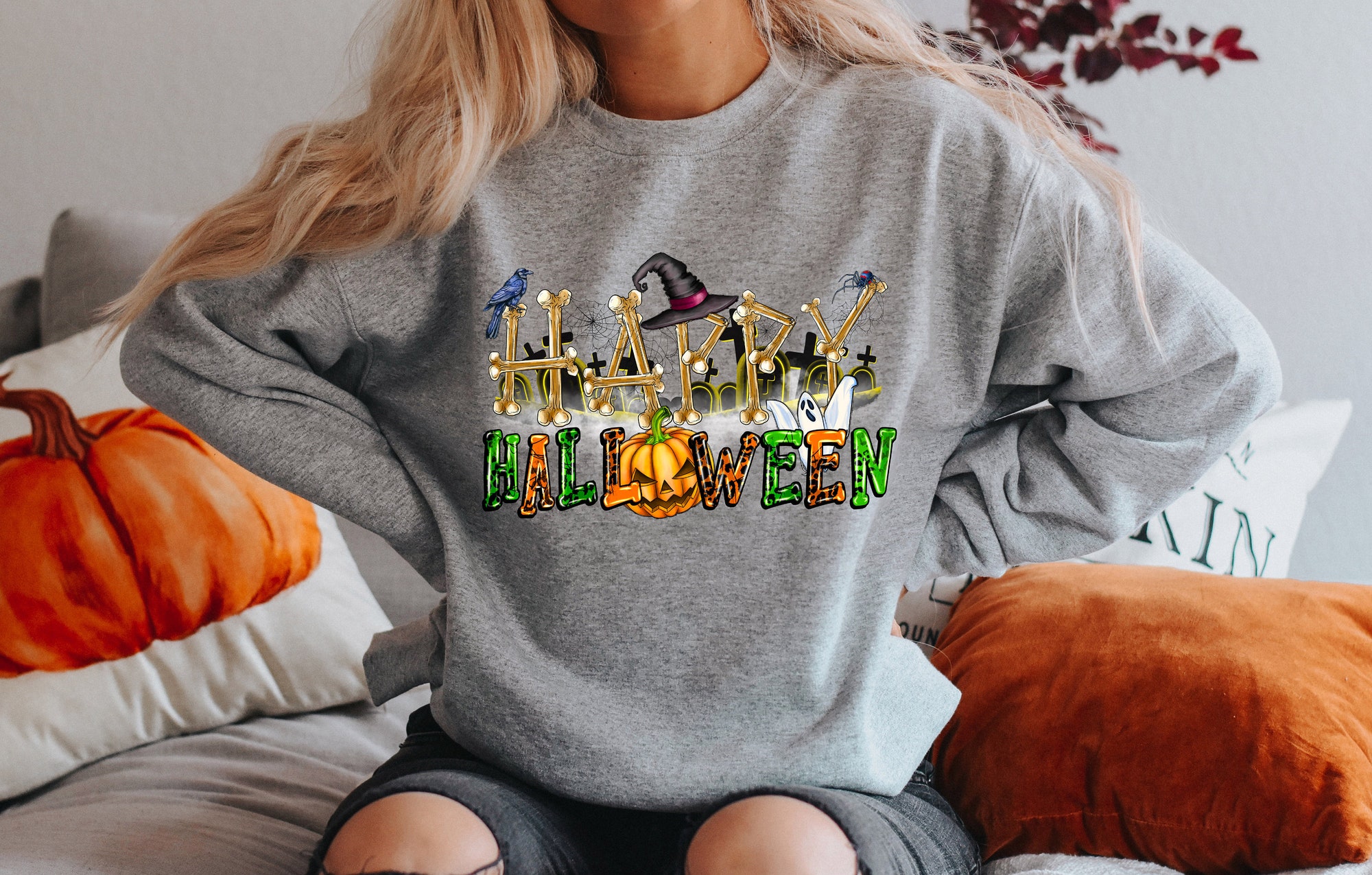 Happy Halloween Sweatshirt Funny Women's Halloween Shirt image 4