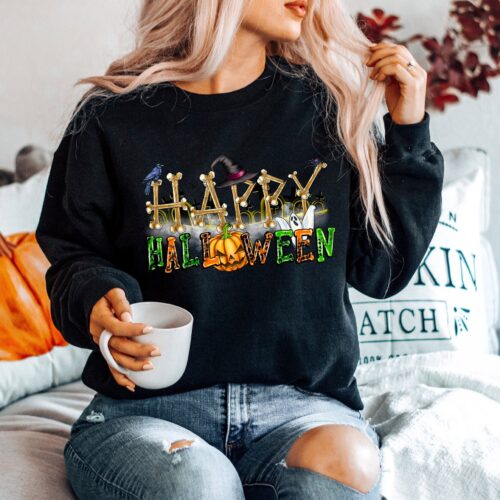 Happy Halloween Sweatshirt Funny Women's Halloween Shirt image 0