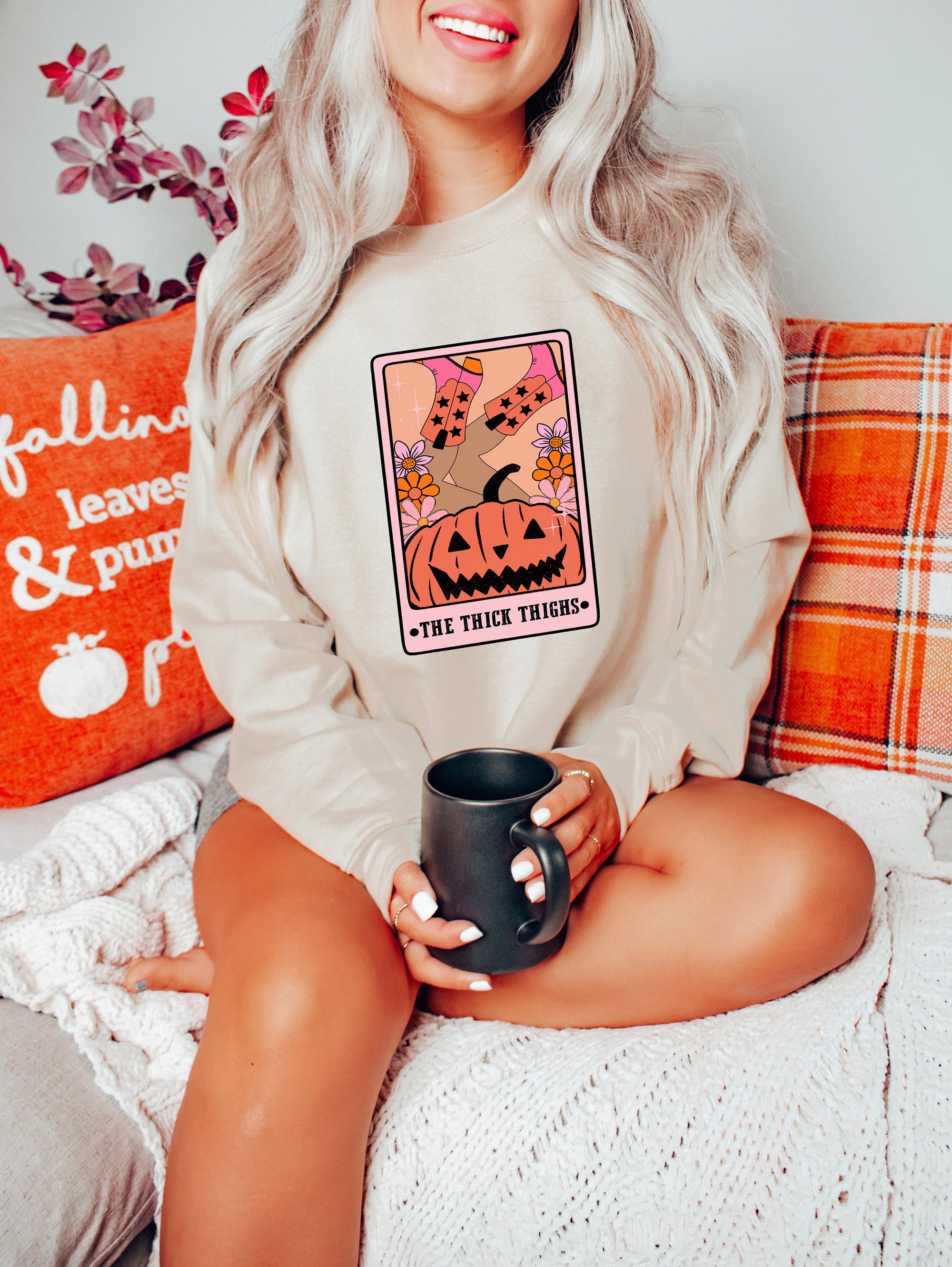 Thick Thighs Spooky Vibes Funny Halloween Shirt image 1