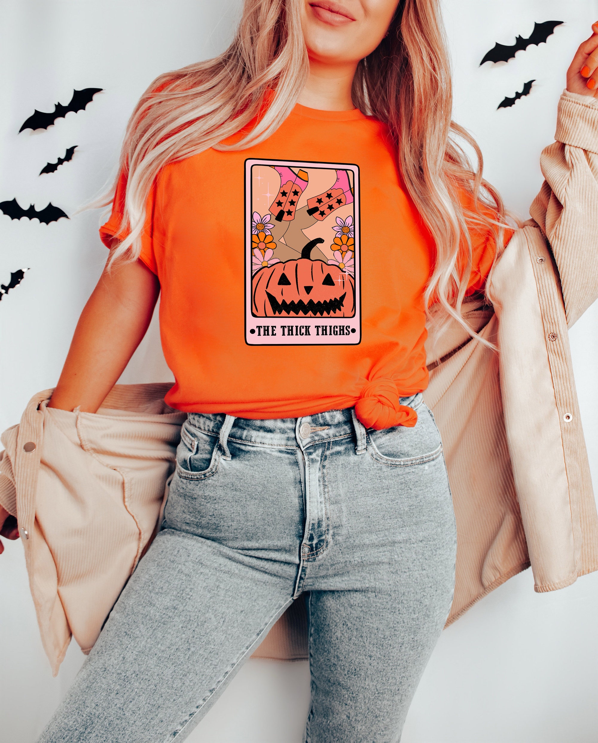 Thick Thighs Spooky Vibes Funny Halloween Shirt image 2