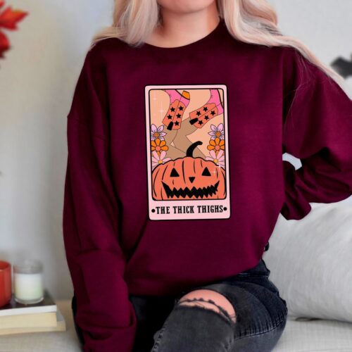 Thick Thighs Spooky Vibes Funny Halloween Shirt image 0