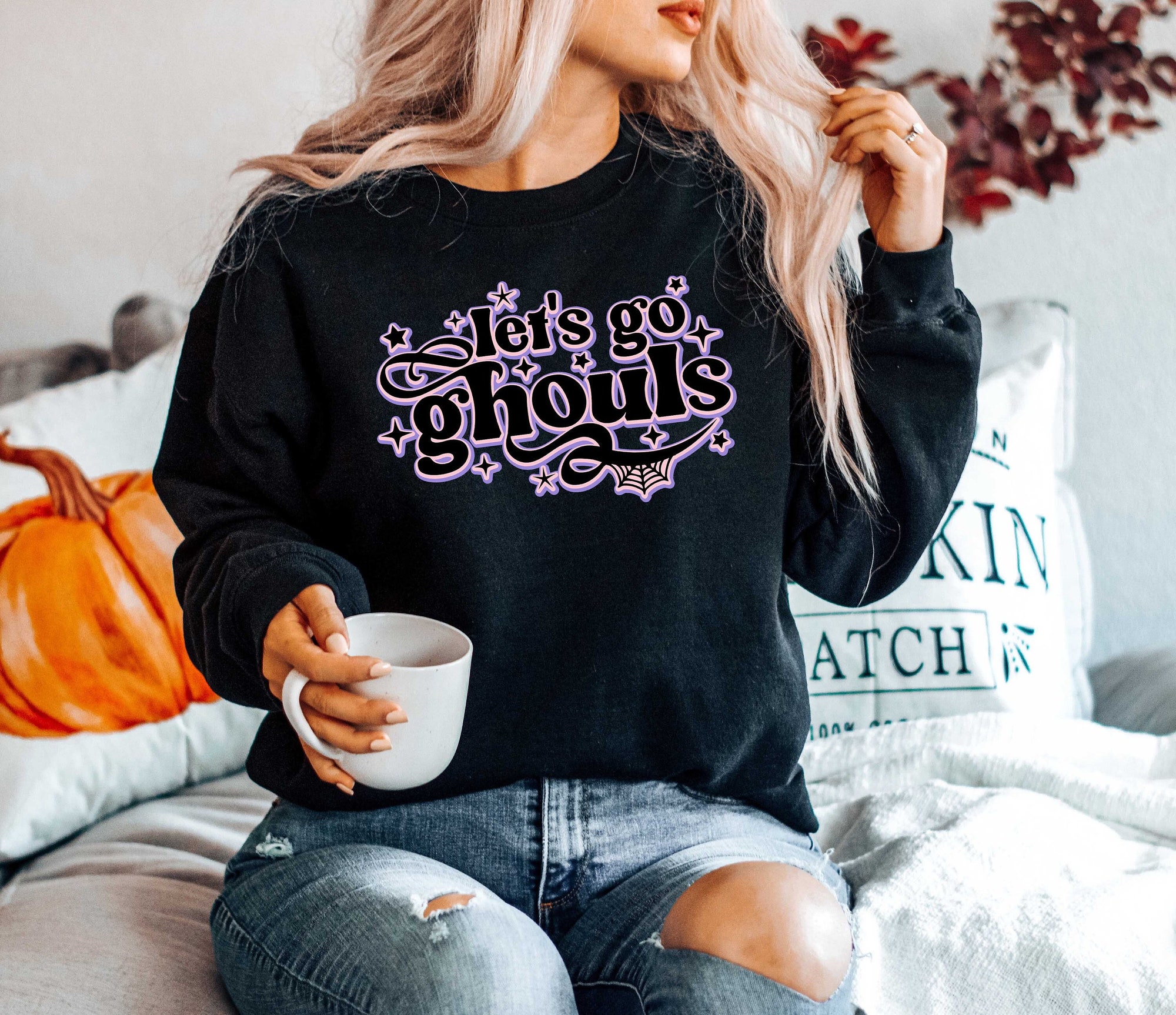 Let's Go Ghouls Vintage Halloween Retro Fall Tee image 0