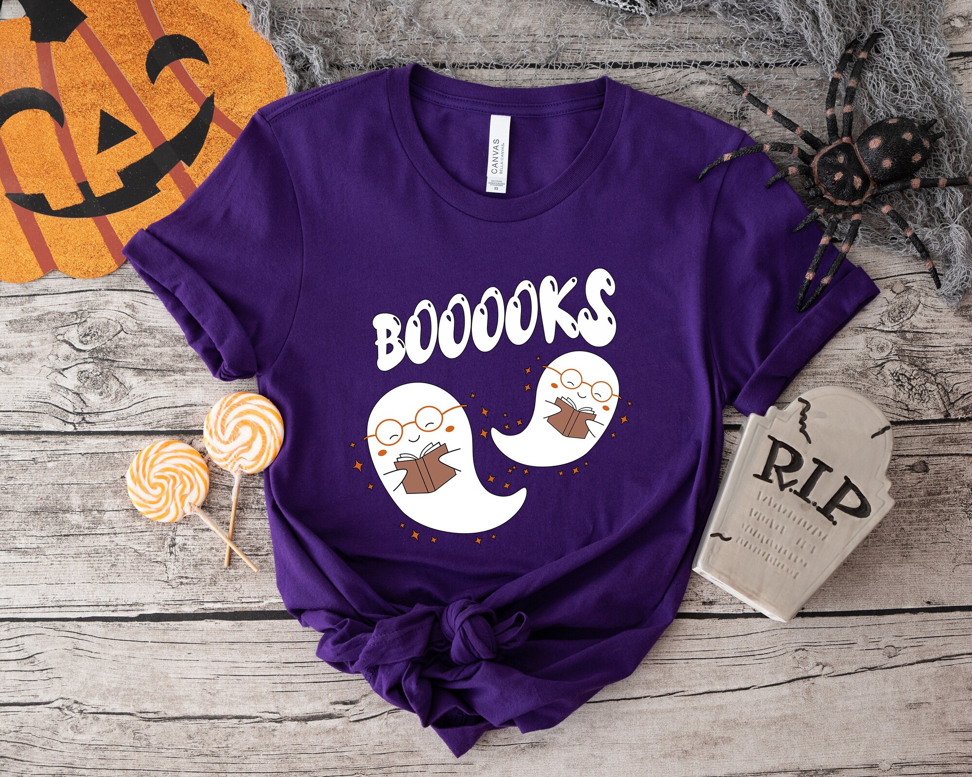 Booooks Tee: Fun Halloween Ghost Shirt for Teachers & Librarians image 2