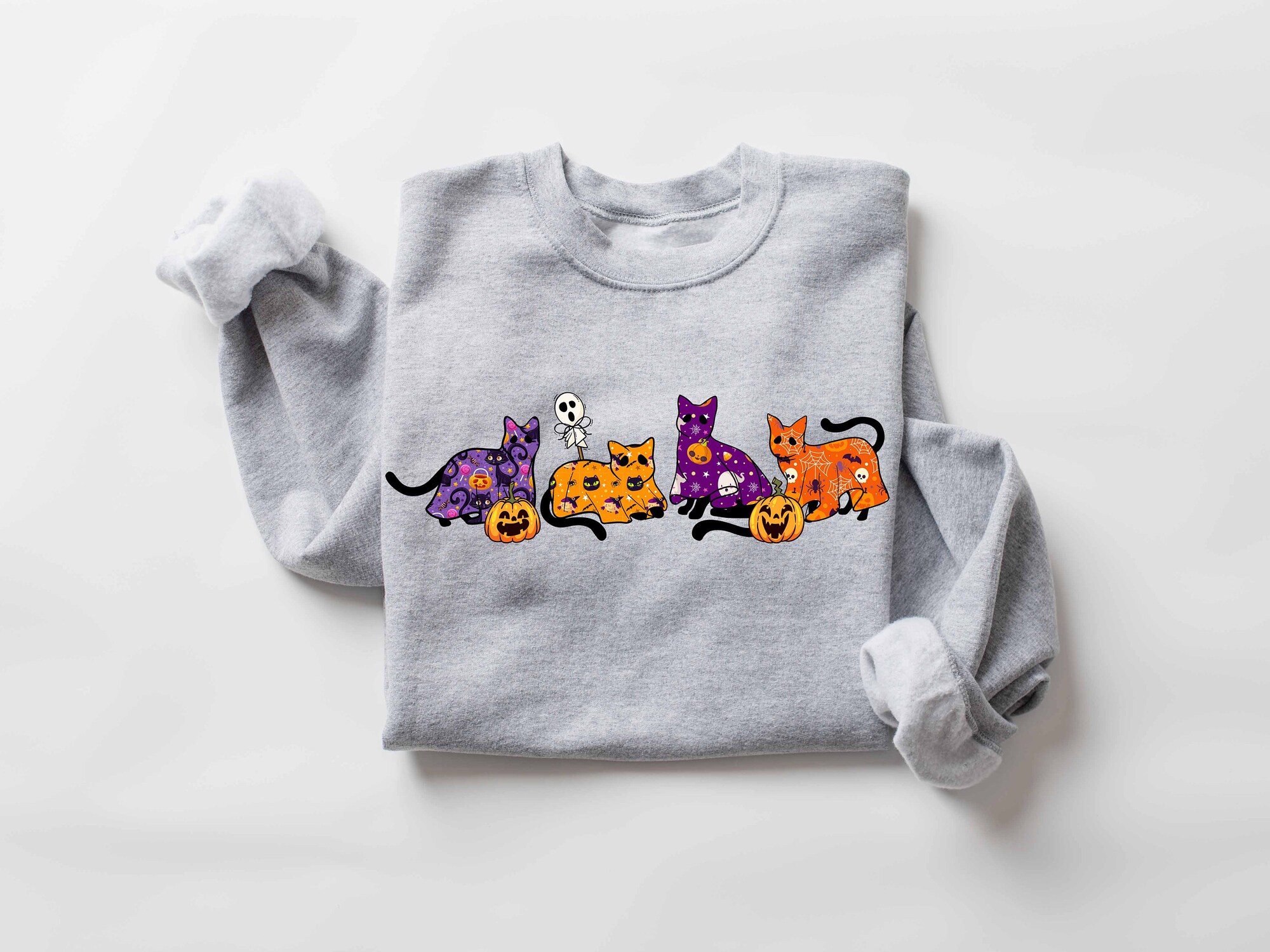 Halloween Sweatshirt: Cool Cat Lover Ghost Shirt Spooky Season image 1