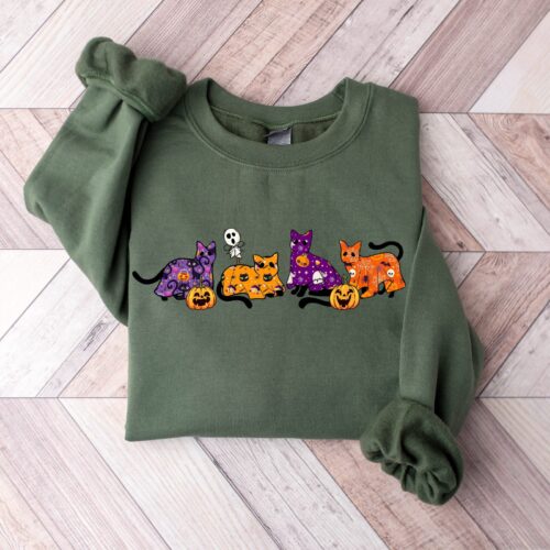 Halloween Sweatshirt: Cool Cat Lover Ghost Shirt Spooky Season image 0