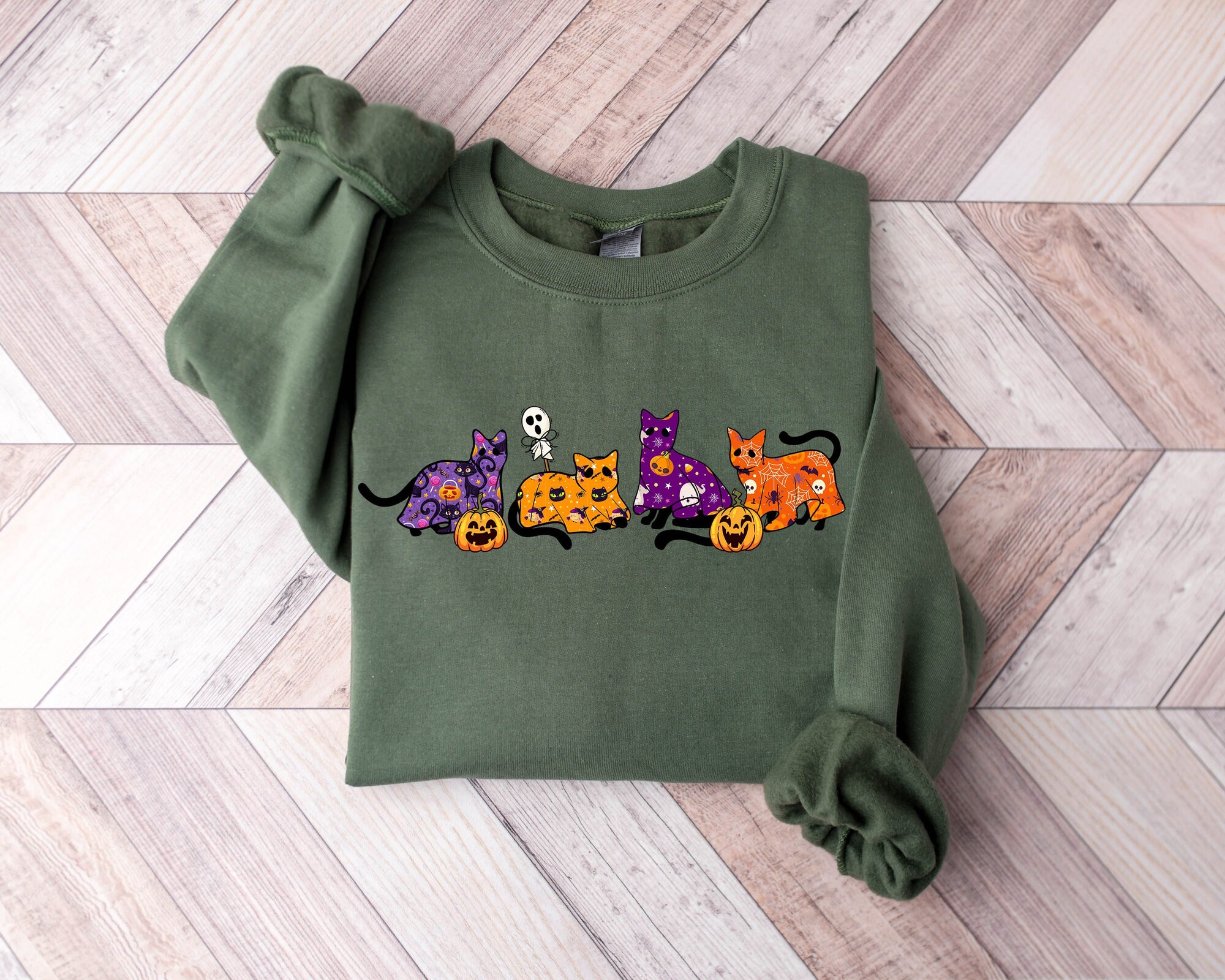 Halloween Sweatshirt: Cool Cat Lover Ghost Shirt Spooky Season image 0