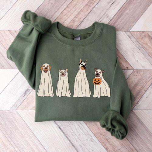 Halloween Ghost Dog Sweatshirt: Retro Spooky Season image 0