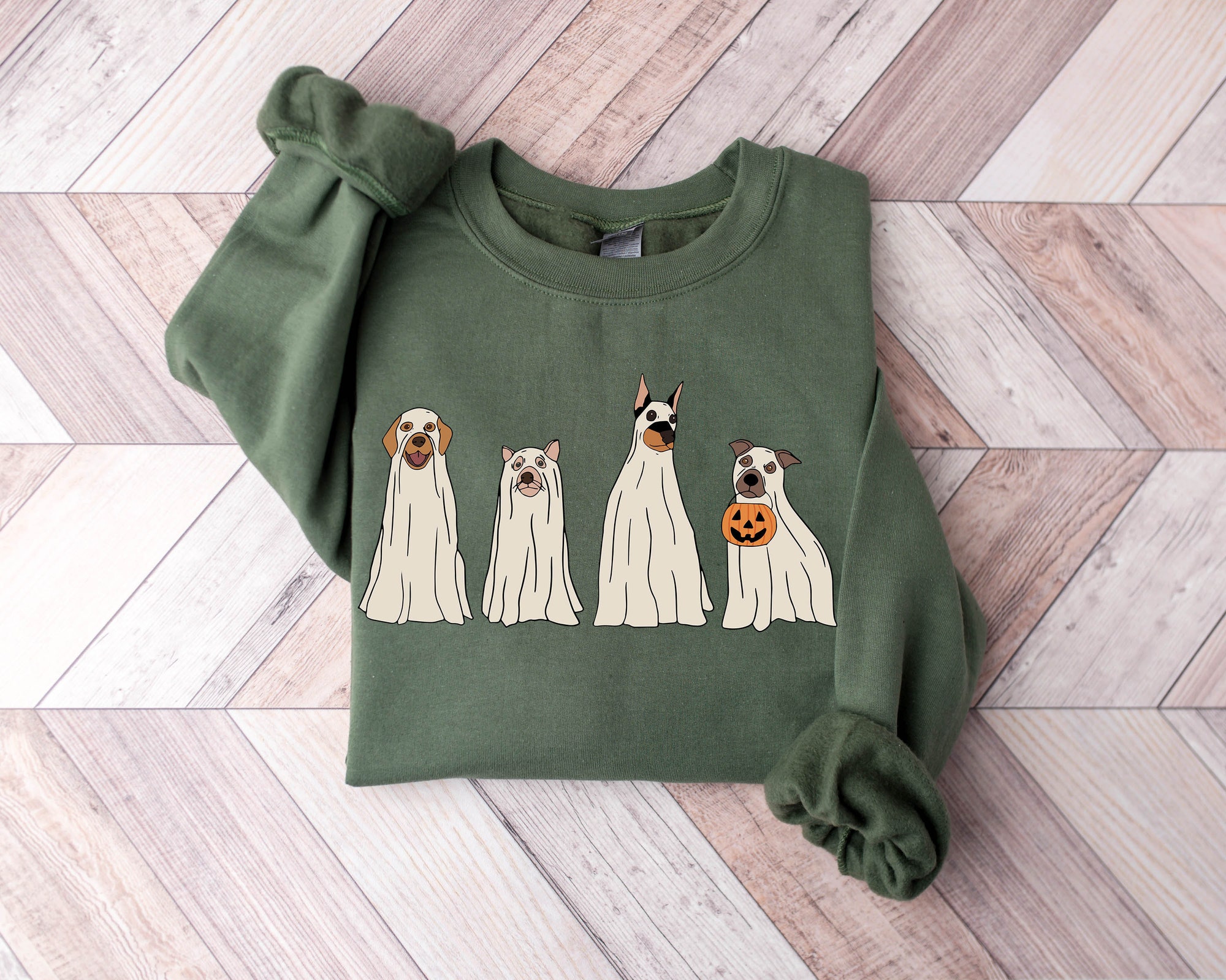 Halloween Ghost Dog Sweatshirt: Retro Spooky Season image 0