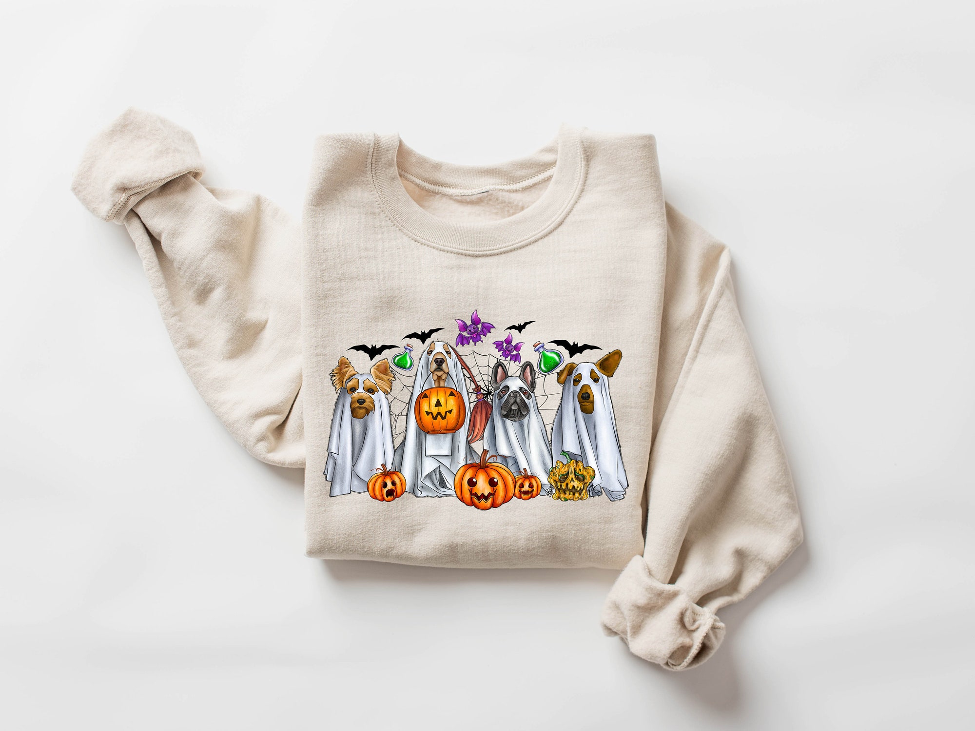 Halloween Ghost Dog Sweatshirt - Retro Spooky Season image 2